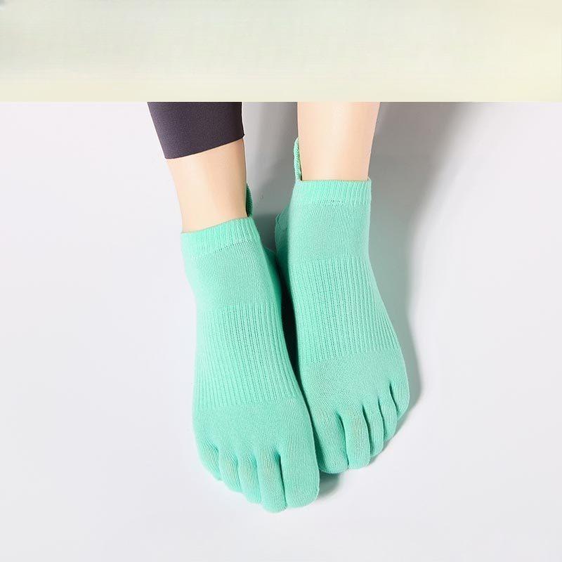 Damen Mittel Lang Ferse Baumwolle Schweißabsorbierend Sport Trampolin Zehen Fünf-Finger-Socken Pilates Fitness Anti-Rutsch Yoga-Socken