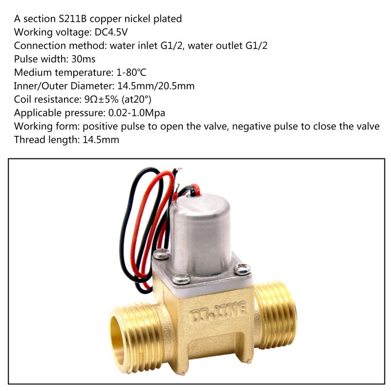 Solenoid for Valve DC 4.5V 1/2" Water Flow Pul Se Electromagnetic for Valve Brass Solenoid for Valve for Liquid Wate