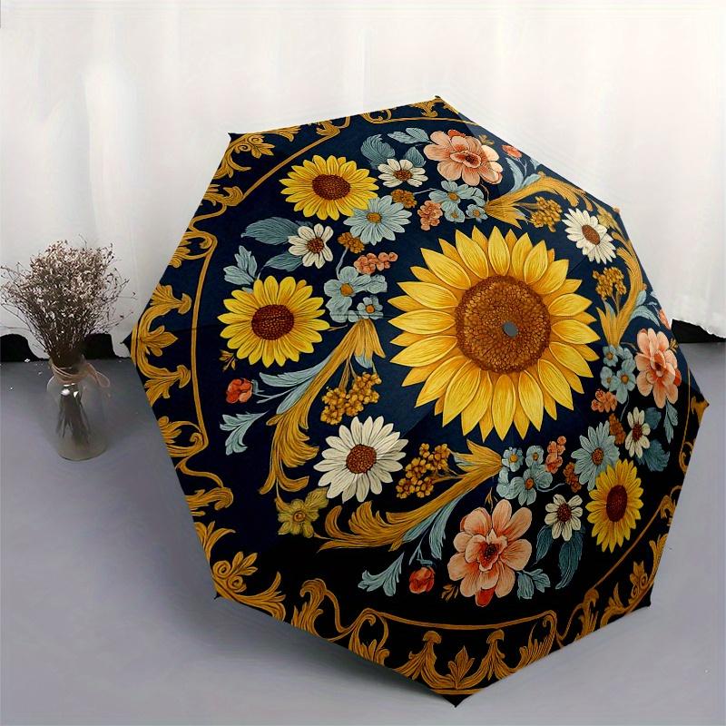 Sunflower Garden Umbrella, Portable 3-Fold Compact Umbrella,Christmas Gift ES366
