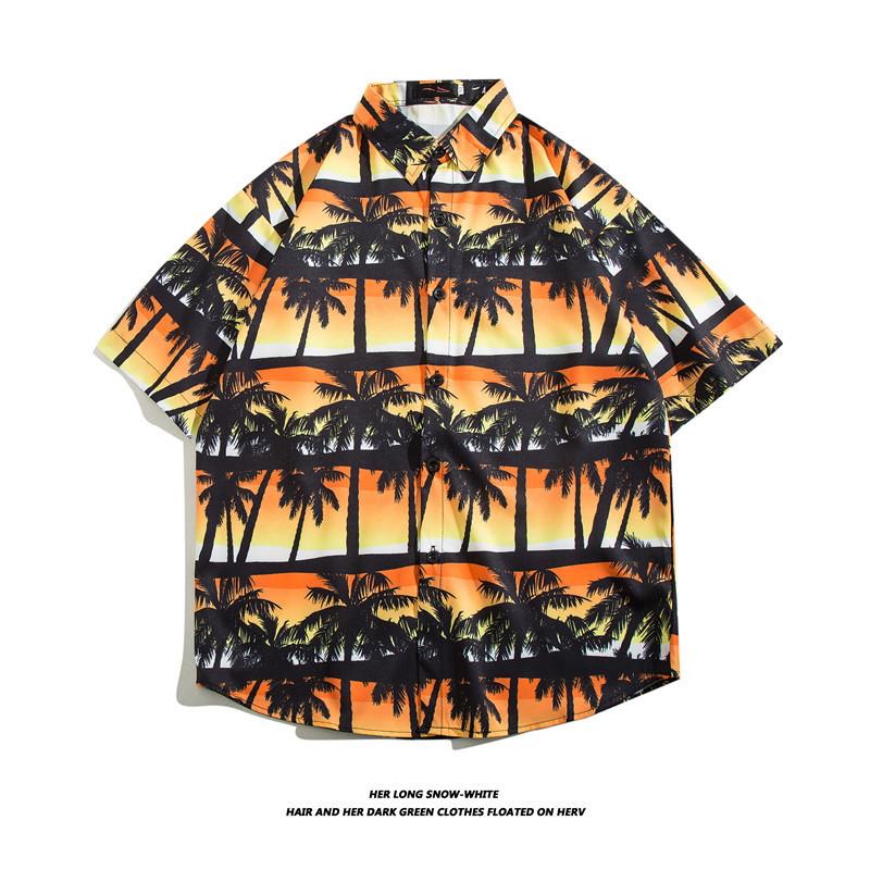 Fashion Men's Shirt  Beach Flower Print Hawaiian Shirts for Men Beach Casual Shirt Loose Men Shirts