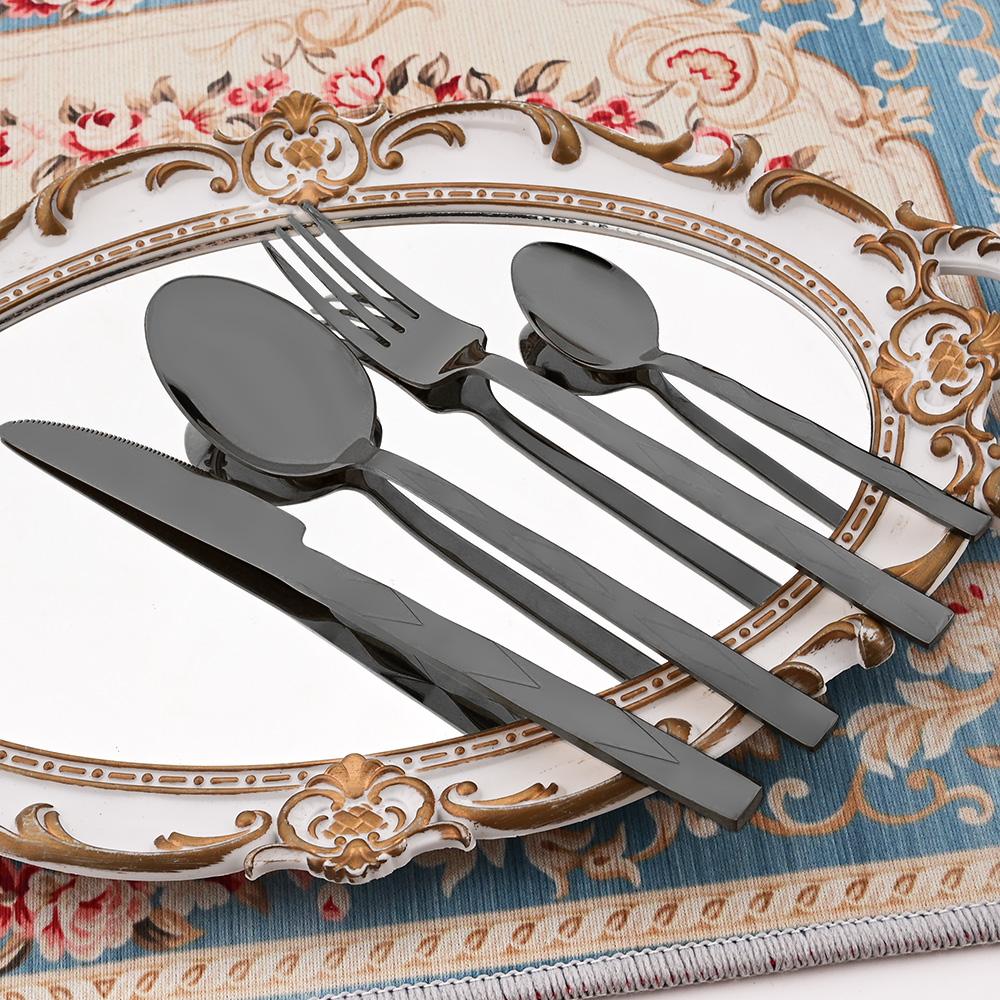Western 4Pcs Stainless Steel Dinnerware Diamond Shaped Knife Fork Spoons Cutlery Set Restaurant Kitchen Tableware Flatware Set
