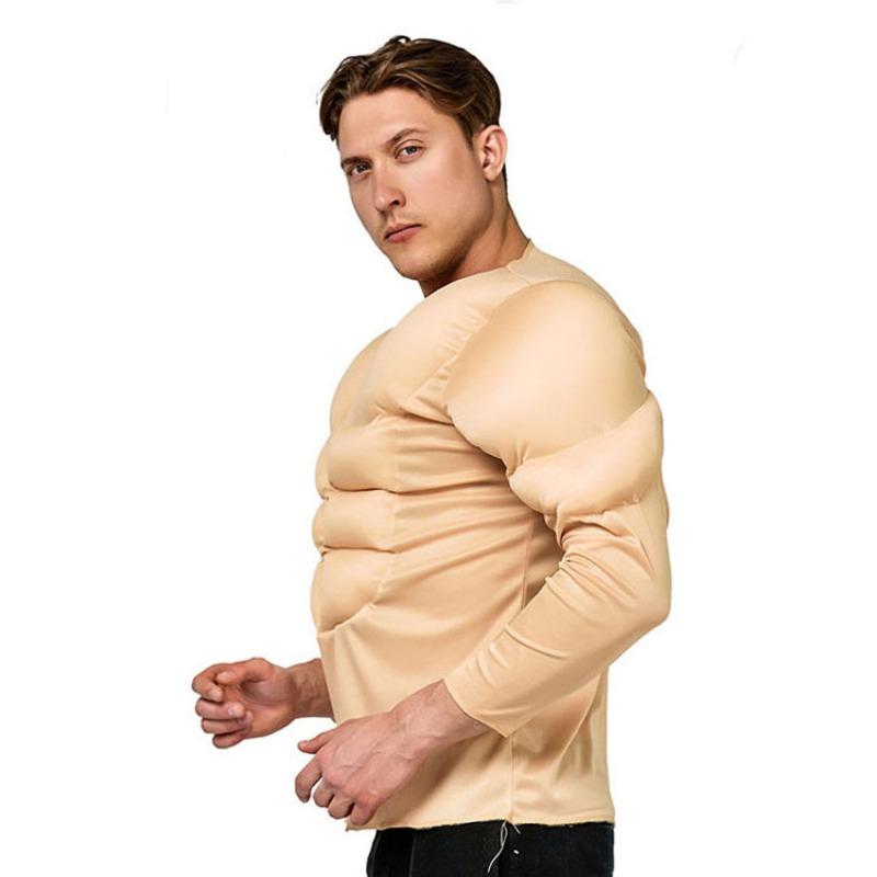 Adult Muscle Men's Shirts, Halloween Cosplay Fake Abs T-shirts, Party Costumes
