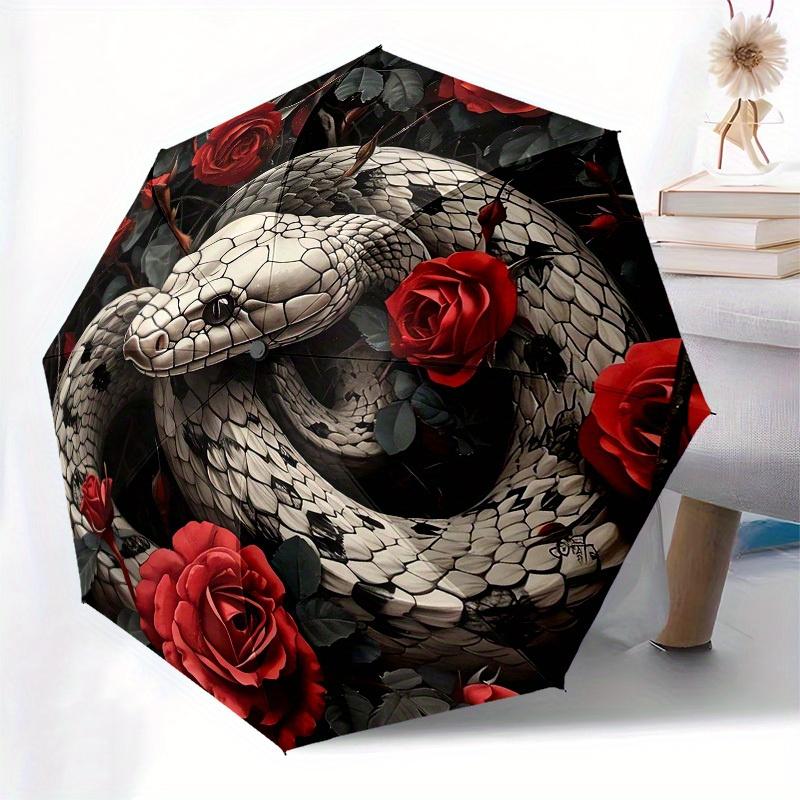 1pc Snake and Roses Circular Artwork Umbrella with Plastic Handle,Suitable for All Seasons Home Travel Outdoor UmbrellaM1296
