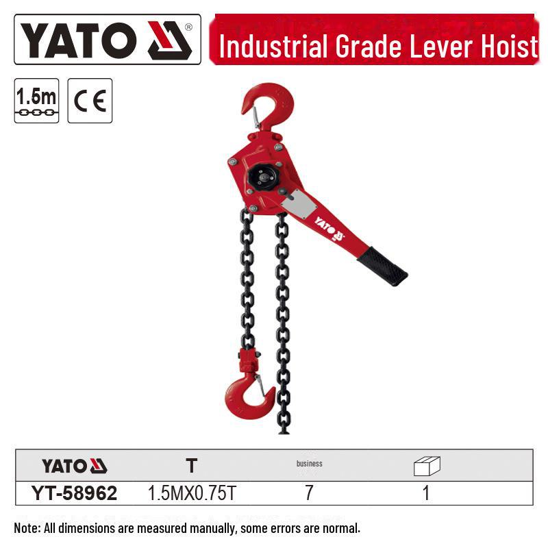 Yiertuo Manual Chain Lever Hoist, 1.5-9 Ton Capacity, 3-9 Meter Lift