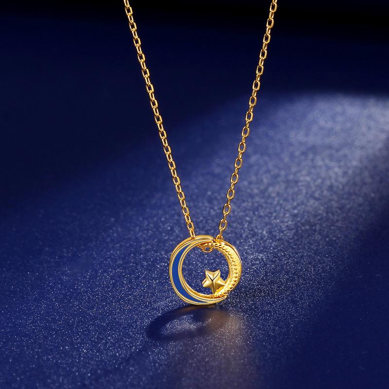 

Романтическое ожерелье «Галактика» Женское универсальное легкое роскошное нишевое чувство дизайна Подвеска «Звезда и луна» с тремя ремешками