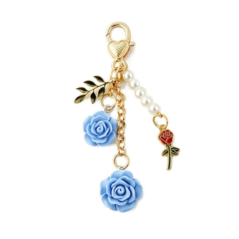 Fashion Rose Camellia Charm Keyring Backpack Decoration Handmade Pendant Keyring Fashion Bag Charm Sweet Cool Keychain