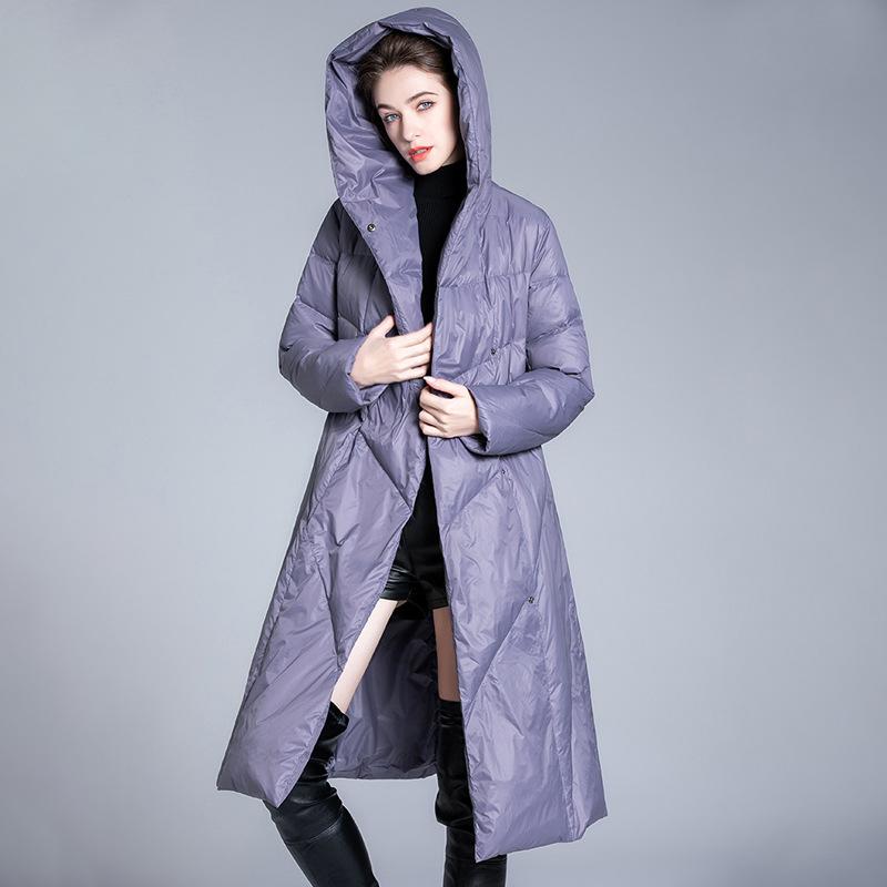 European Station Autumn and Winter New Women's Fashion Skinny Warm Hooded Easy to match Trend Medium and Long Down Jacket