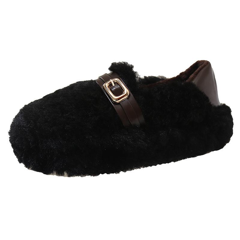 Warm fluffy shoes for women with thick soles and two pedals to wear 2025 winter new velvet cotton shoes casual lazy Doudou shoes