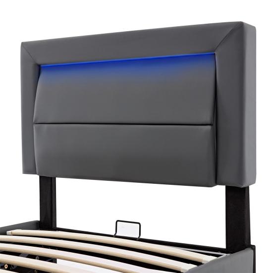 Flat Bed Upholstered Large Storage Space LED Lighting Sturdy Construction Good Single Load Capacity with USB Ports Modern Bedroom Double