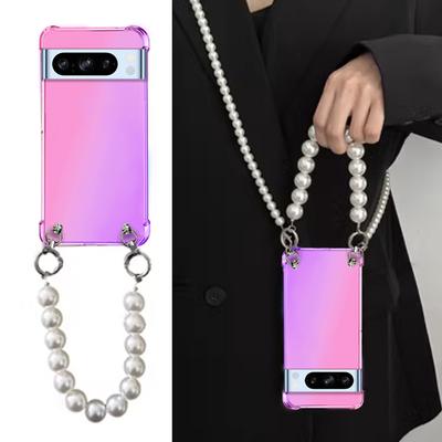 Crossbody Pearl Chain Lanyard Case for Google Pixel 9 Pro XL 9A 8 Pro 8A 7 Pro 7A 6Pro Transparent Gradient Airbag Shockproof Silicone Cover