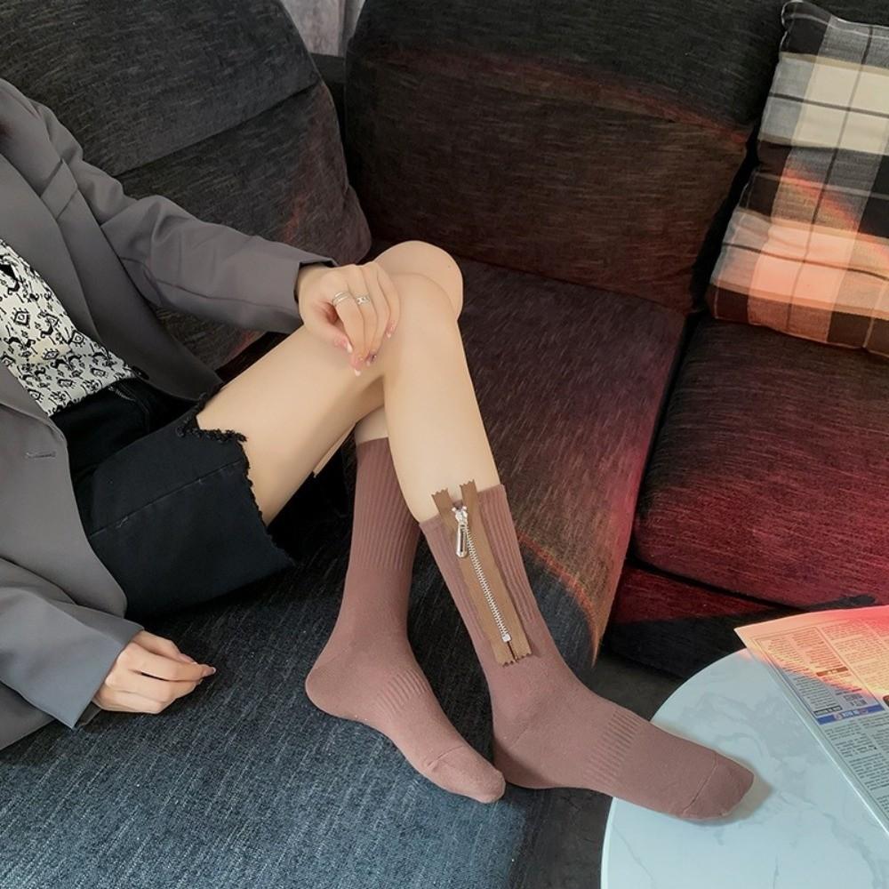 Mid Tube Metal Zipper Socks Sweat-absorbent Knitted Socks Personalized Mid-length Tube Socks Women