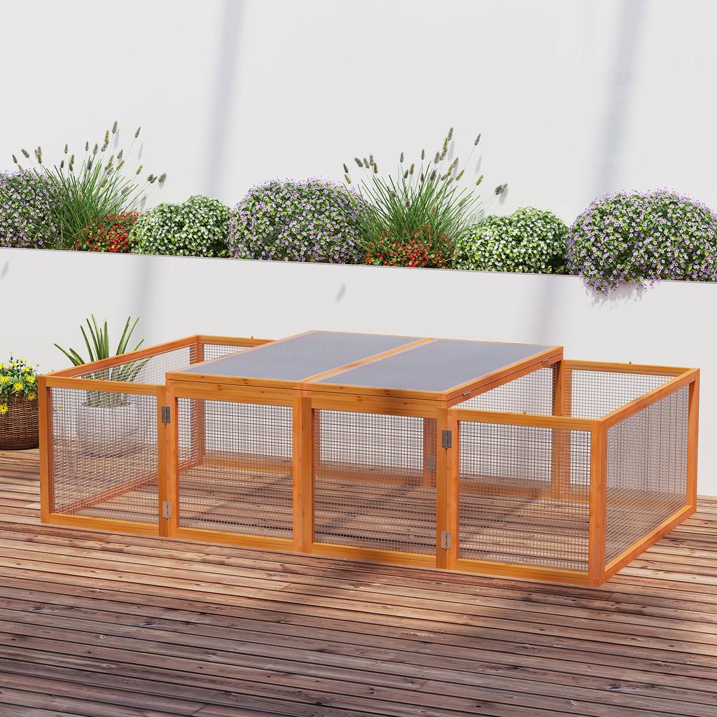 Wooden Rabbit Hutch Cage 6ft with Wire Mesh, Openable Roof, Play Space for Outdoor, Natural Wood Finish