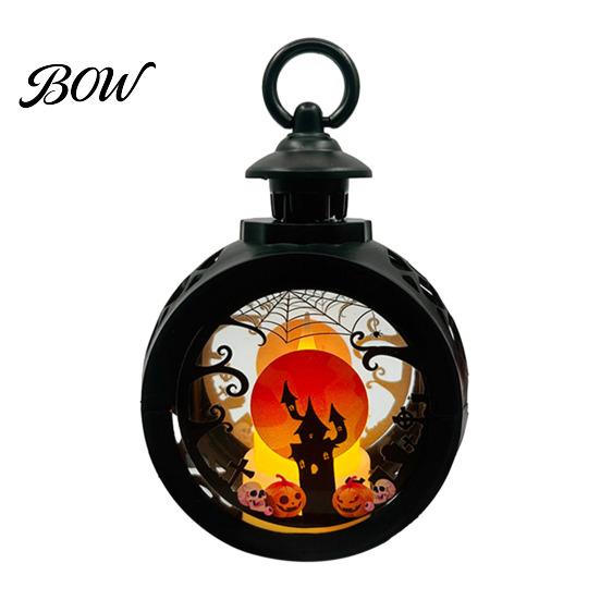 Retro Pocket Watch Lantern Halloween Pumpkin Lantern, LED Electronic Candle Light, Vintage Spooky Silhouette Decor Handheld Decorative Lamp