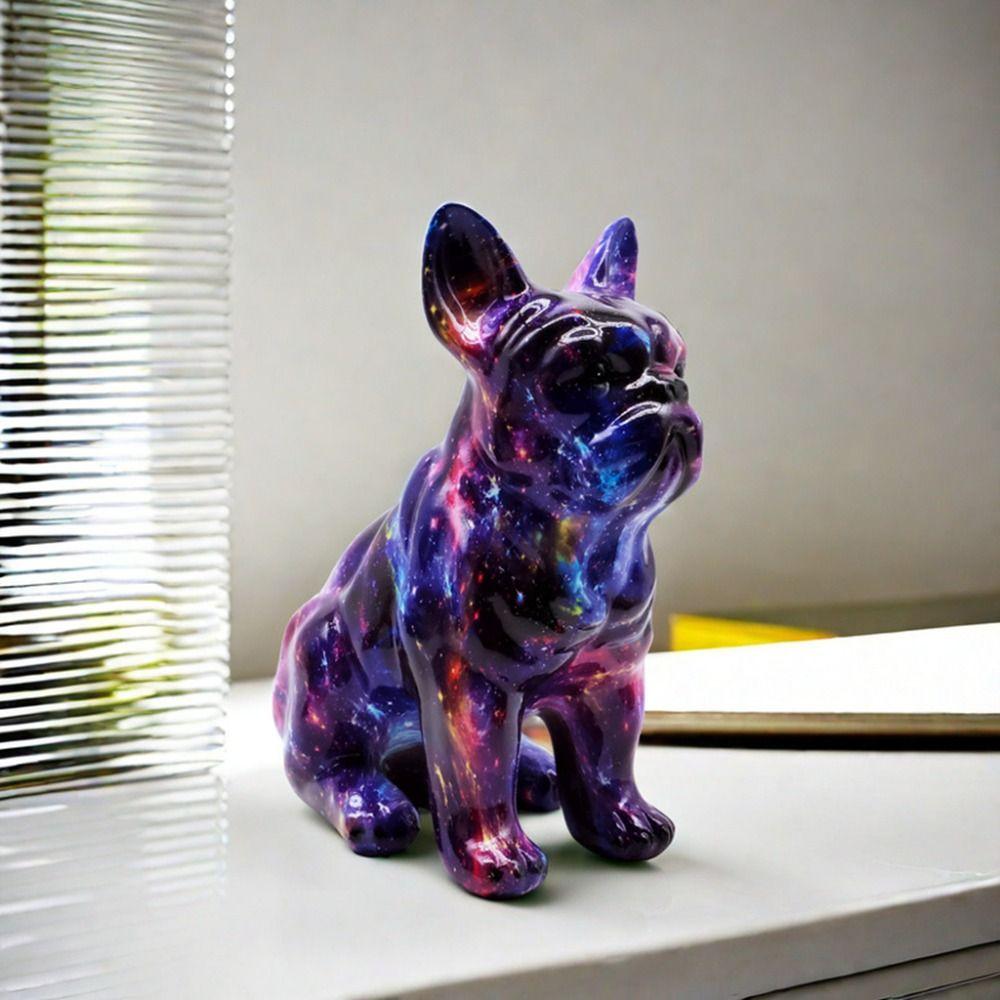 Kawaii Painted Bulldog Statue Cartoon Colorful Dog Statue Graffiti French Bulldog Statue  Children