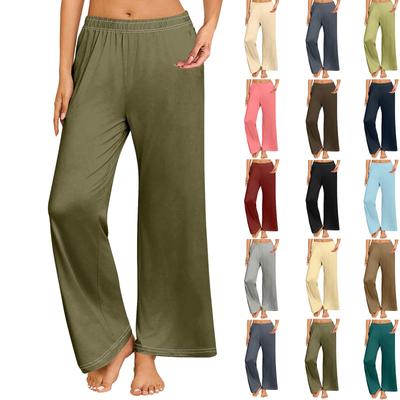 Women's Casual Retro Solid Color Casual Pants, Elastic Waist Straight Leg Pants, Wide Leg Pants