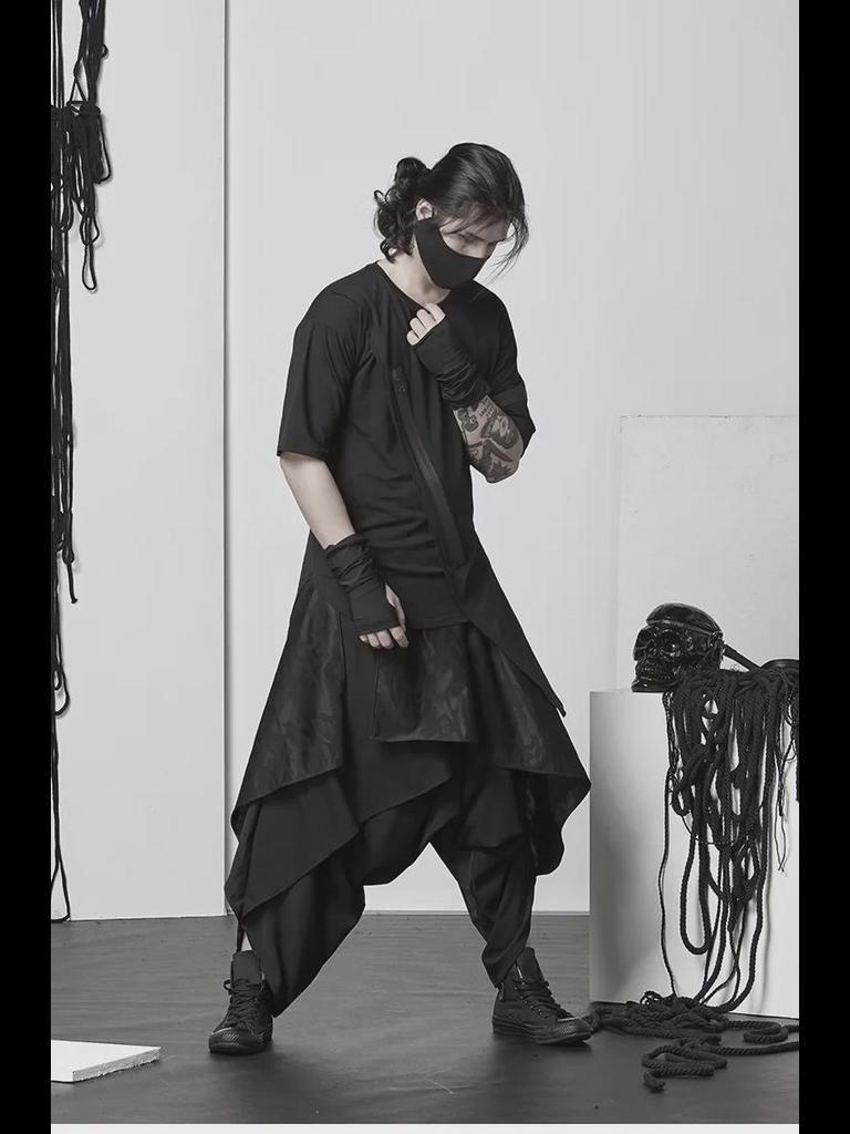 Pánské volné široké tmavé kendo harémové kalhoty ve stylu Yamamoto