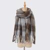 Autumn and winter wool plaid scarf women's high-end imitation cashmere versatile simple warm thickened fringed scarf