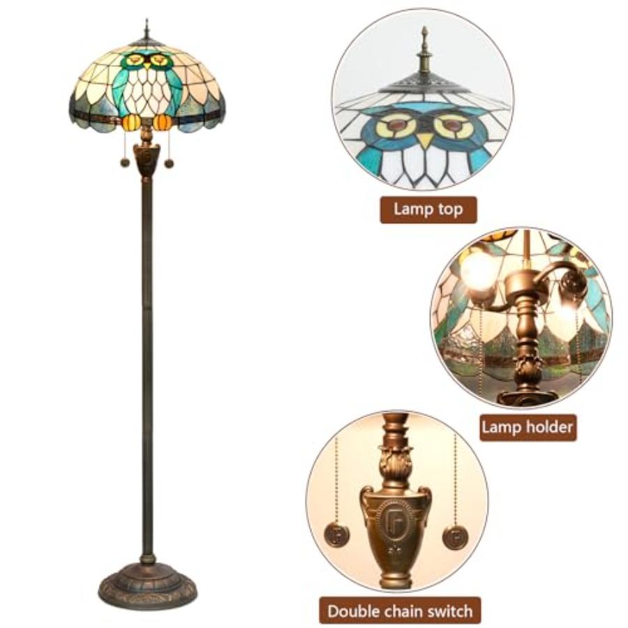 Tiffany Floor Lamp Owl Animal Stained Glass Lamp for Living Room Bedroom Office Bright Lighting Rustic Corner Decor Standing Ta