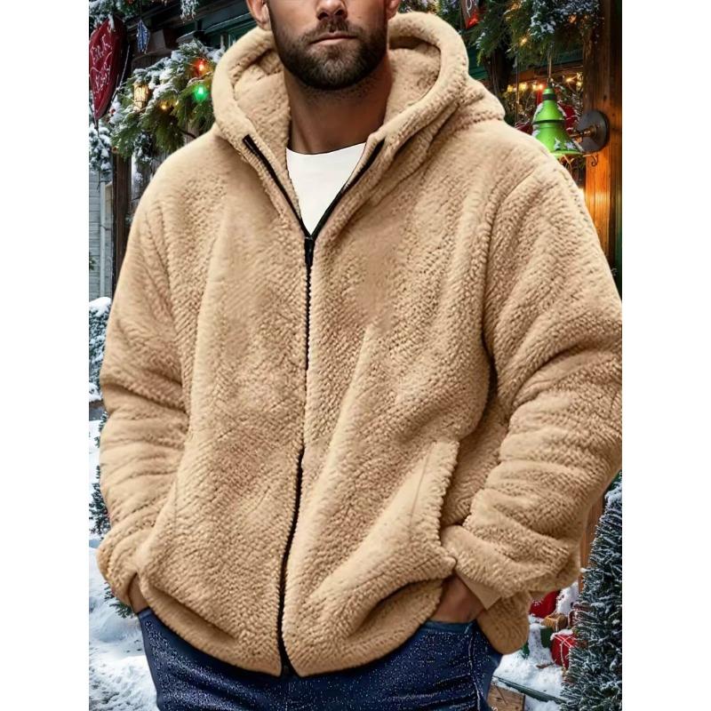 Men's Zipper Jacket Solid Color Zipper Hat Casual Autumn Winter Clothing