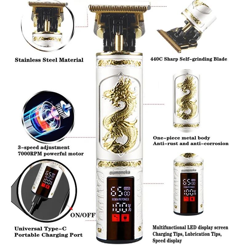 Stainless Steel Hair Clippers with Large Digital Display Electric Hair Clipper Professional USB Cordless Clipper Professional Beard Trimmer