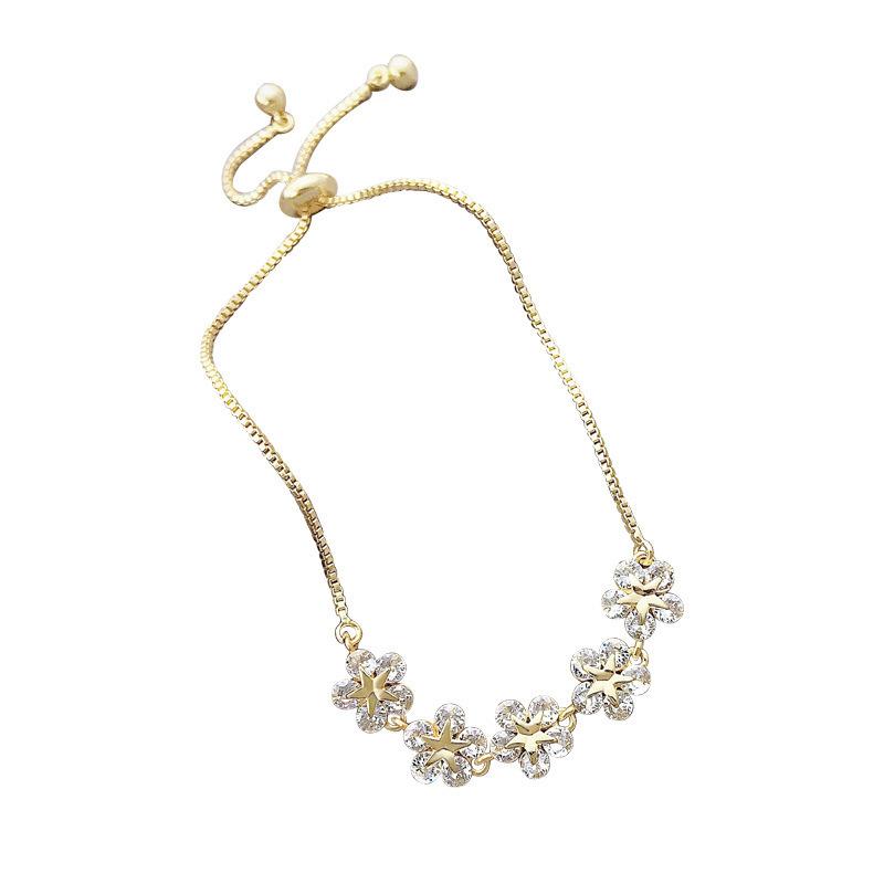 Korean version fashion five-pointed star flower bracelet zircon pull adjustable bracelet floral bracelet women's five flower bracelet