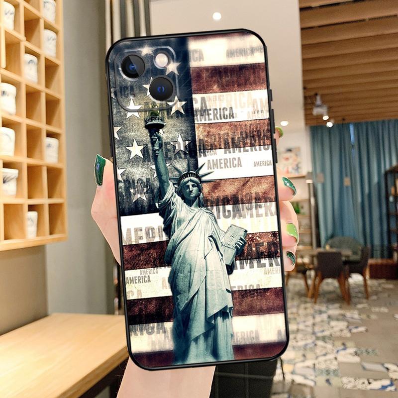 America Flag Statue of Liberty Phone Case For iPhone 15 Pro Max 14 13 12 11 16 17 Pro Max Mini 15 16 Plus 16e 17 Air Cover