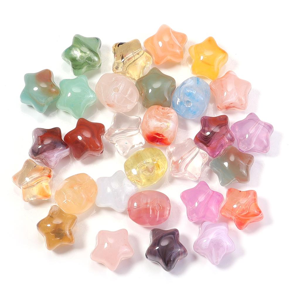 30pcs Acrylic Star Beads Colorful Chubby Five-pointed Star Loose Beads For Jewelry Making DIY Bracelets Earrings Accessories