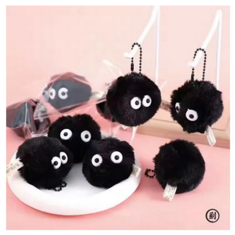 10PCS Pet Toy Coal Ball Figurines Keychains Accessories Cute Plush Black Coal Ball Cartoon Bag Pendants
