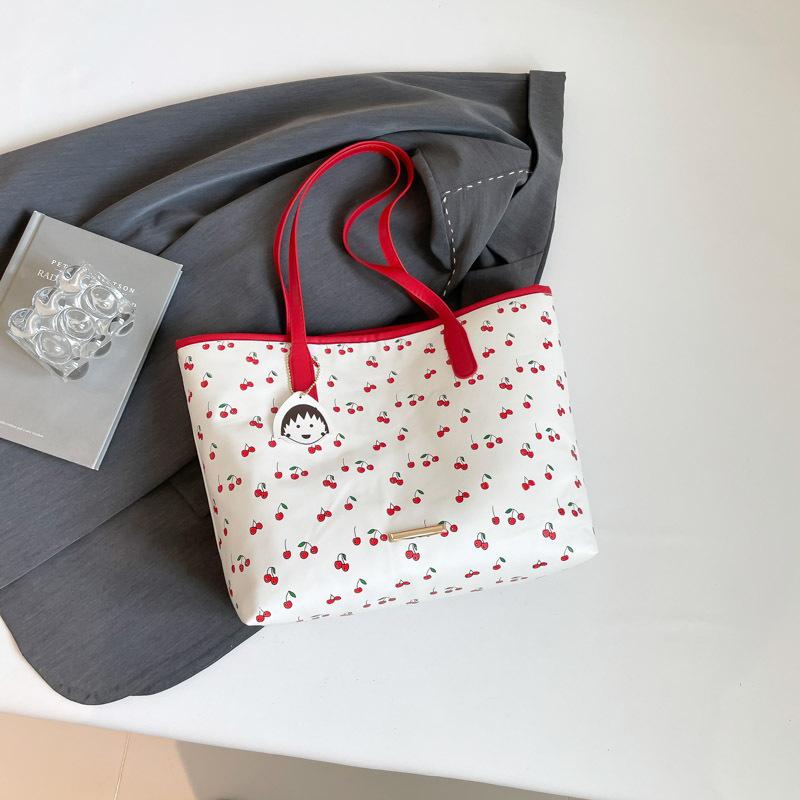 Summer New Girl Commuter Cherry Tote Bag Handbag Fashion Niche Print Texture Shoulder Bag Women
