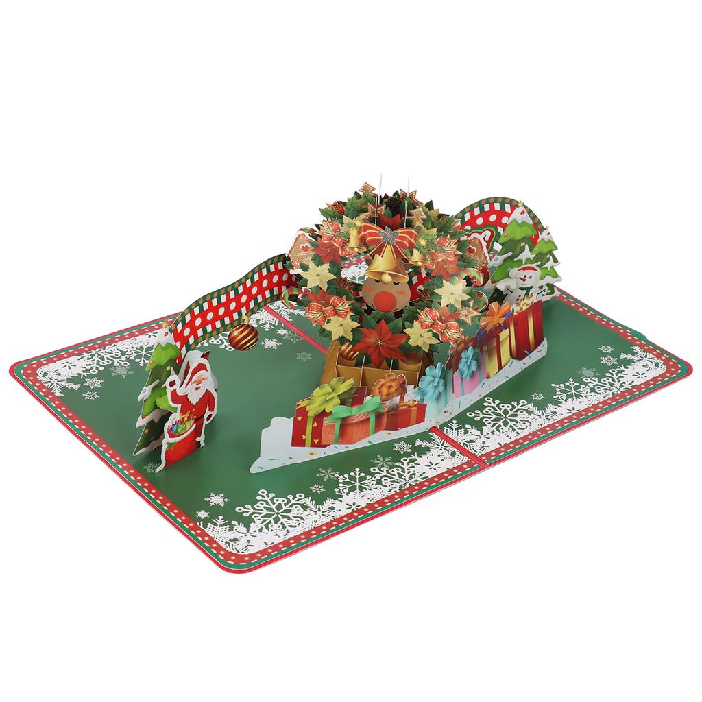 3D Christmas Greeting Card Christmas Wreath Shape Hand Carved Paper Blessing Message Card with Envel