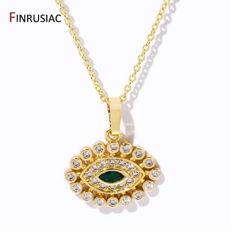 Fashion Turkish Lucky Zircon Evil Eye Charm Necklace 18K Gold Color Brass Chain Pendant Necklace For Women Party Gift