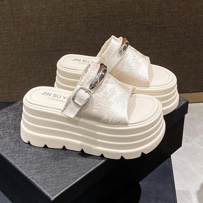 Fashion Luxury Chunky Platform Sandals Women Summer 8CM Wedge High Heels Sandals Woman Thick Bottom Slides Beach Slippers