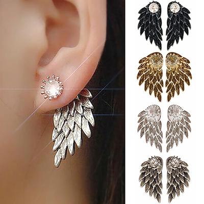 1 Pair Ear Studs Rhinestone Inlaid Christmas Gifts Alloy Women Angel Wing Ear Studs for Daily Life