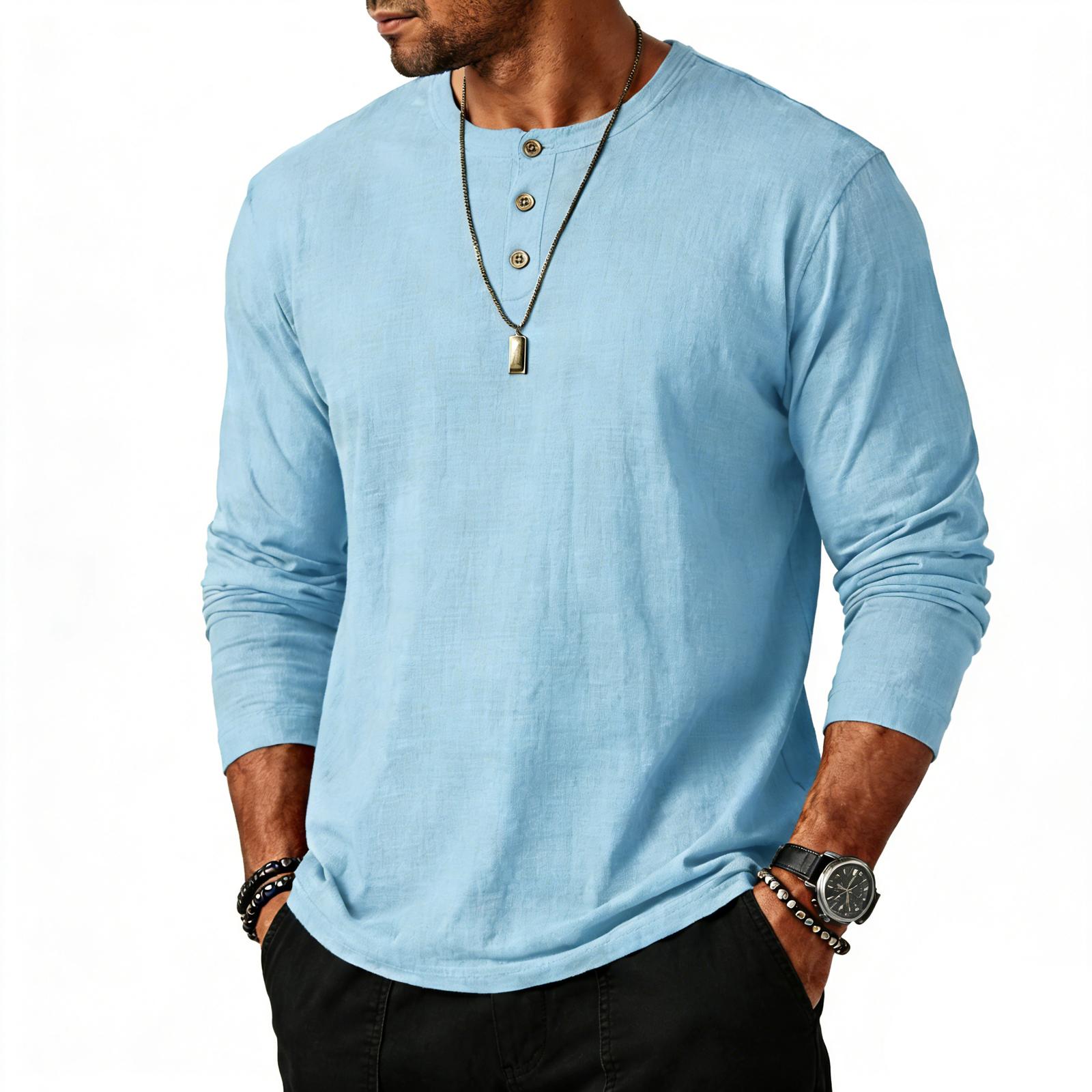 Men s Color Casual Long Sleeve Top Casual Shirt Summer Long Sleeve Shirt S синий