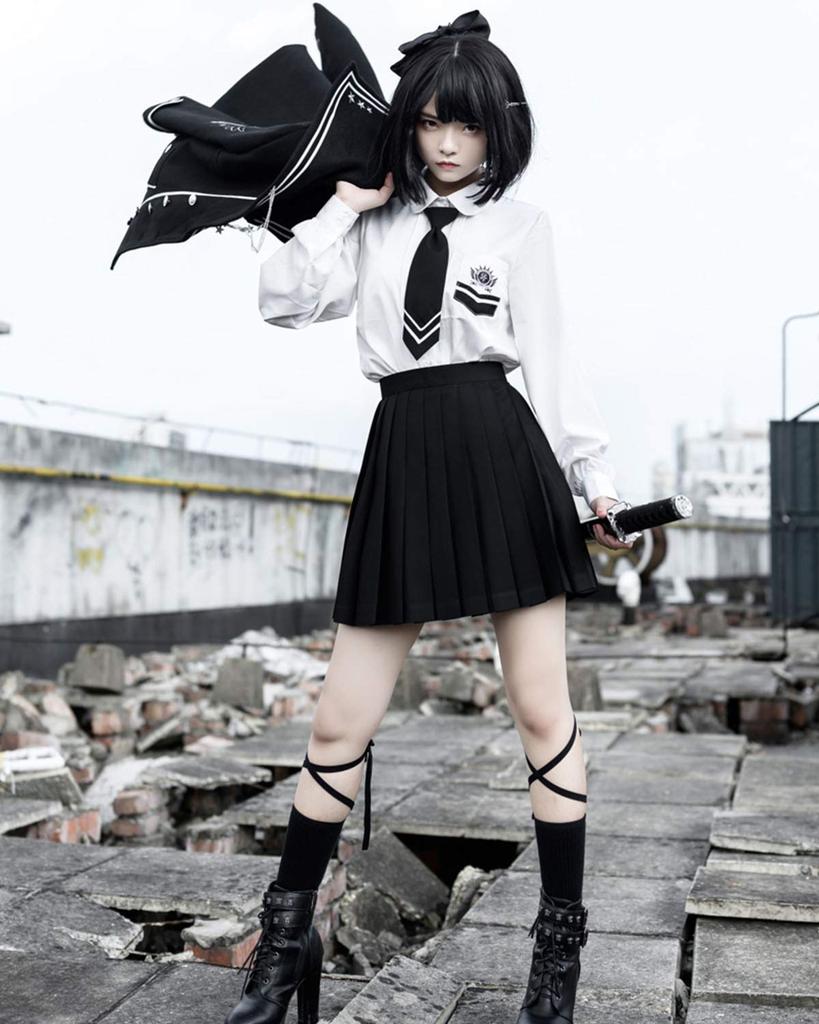 JIURUN Uniform Lolita Gothic Lolita Military Halloween Anime Mori Girl Pleated Skirt and Gothic Plus Cute Skirt Coat Tie Size Costume, Uniform,