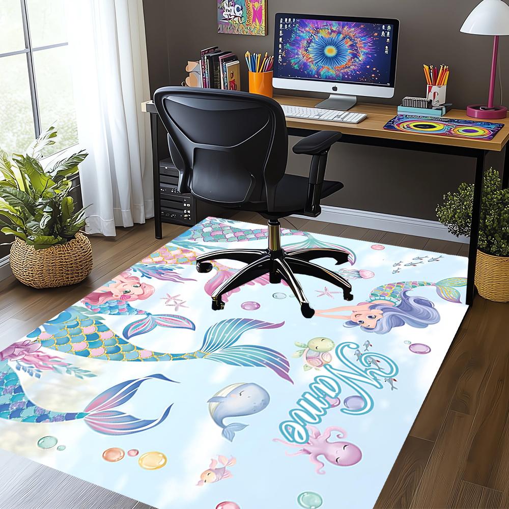 Custom Name Mermaid Printed Carpet,Rug for Office Chair Living Room Bedroom Kitchen Room Decor Gifts.