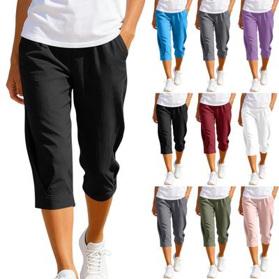 Women Capri Pants Casual Lightweight Cropped Trousers with Elastic Waistband and Side Pockets for Daily Wear