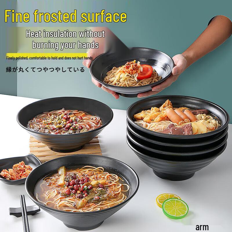 Durable Japanese Style Black Melamine Noodle Bowls