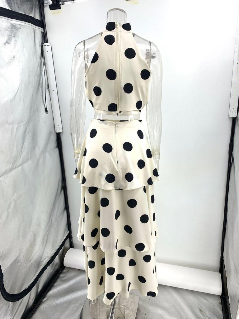 2025 Polka Dot Halter Sleeveless Top & Skirt Set