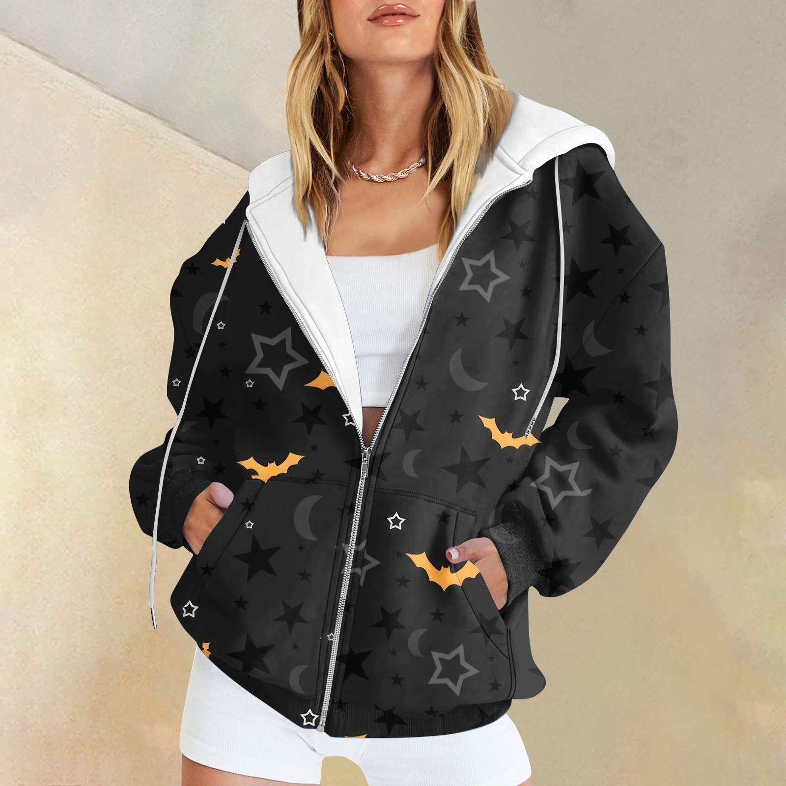 

Женские повседневные модные принтованные пуловеры с длинным рукавом, толстовки с капюшоном на молнии, пальто S тёмно-синий