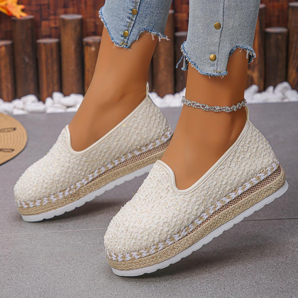 Fashion Elegent Flax Breathable Mesh Canvas Espadrille Flats Comfortable Women Elegent Weave Embroidery Pattern Designer Espadrille