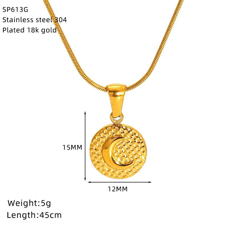 Vintage Premium Smiley Face Sun Flower Moon Stainless Steel Gold Plated Necklace Female Spot