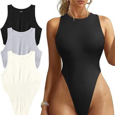 Combinaison sexy pour femme européenne et américaine, décolleté haut, côtelée, sans manches
