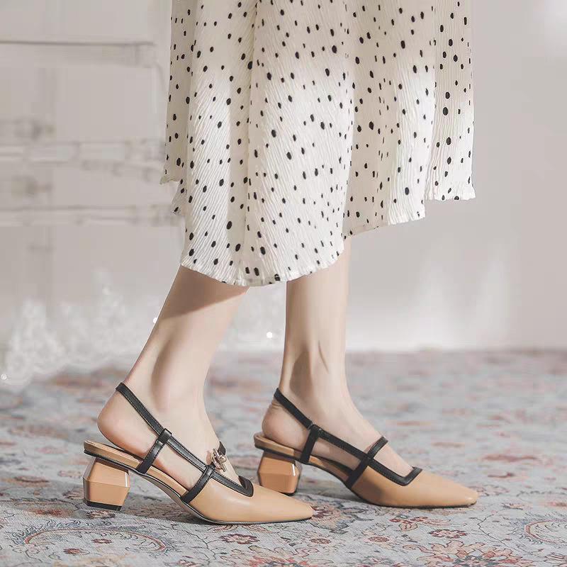 2025 spring and summer foreign trade new bag head sandals women's thick heel fashion versatile square head back empty single shoes fairy shoes