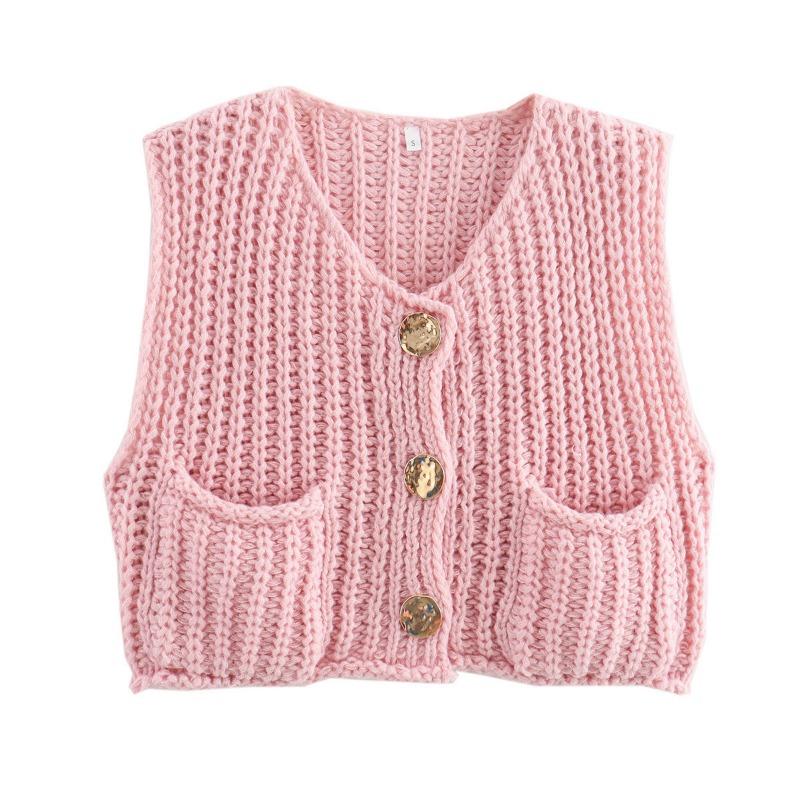 Damen S Ärmellose Kurze Gestrickte Cardigan Weste Mit Taschen