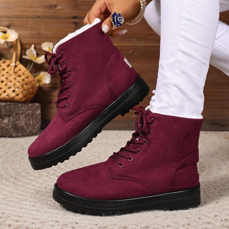 Winter Women's Boots Fashion High Top Cotton Shoes Plush Warm Snow Boots Lace Up Women Ankle Boots Non Slip Platform Boot Botas