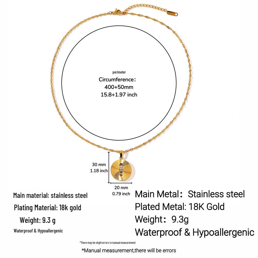 Elegant 18K Gold Stainless Steel & Titanium Round Zircon Pendant Necklace for Women - Mirror Polished & Vacuum Plated