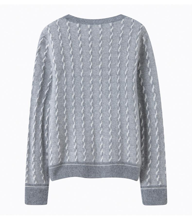 Seven-Gauge Pure Cashmere Round Neck Contrast Color Loose Sweater