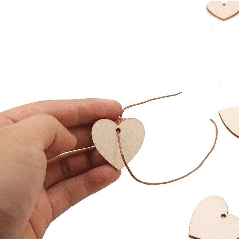 100pcs Christmas Wooden Heart Hanging Ornament Christmas Tree Hanging Pendant Decor DIY Craft