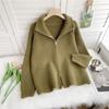 Cross-border Foreign Trade Solid Color Stand-up Neck Zipper Sweater Jacket Autumn and Winter New Loose Thickened Soft Waxy Knitted Cardigan Top